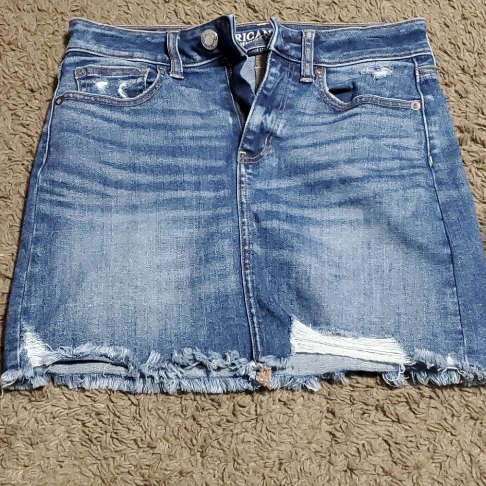 High-waisted denim mini skirt